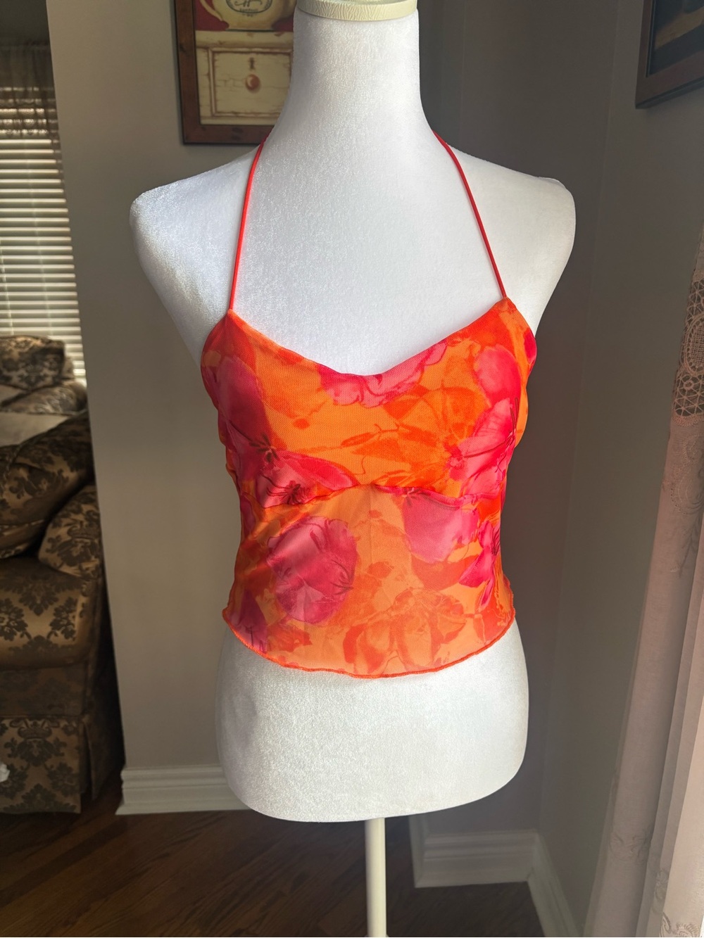 Orange & Pink Floral Spaghetti-Strap Cami